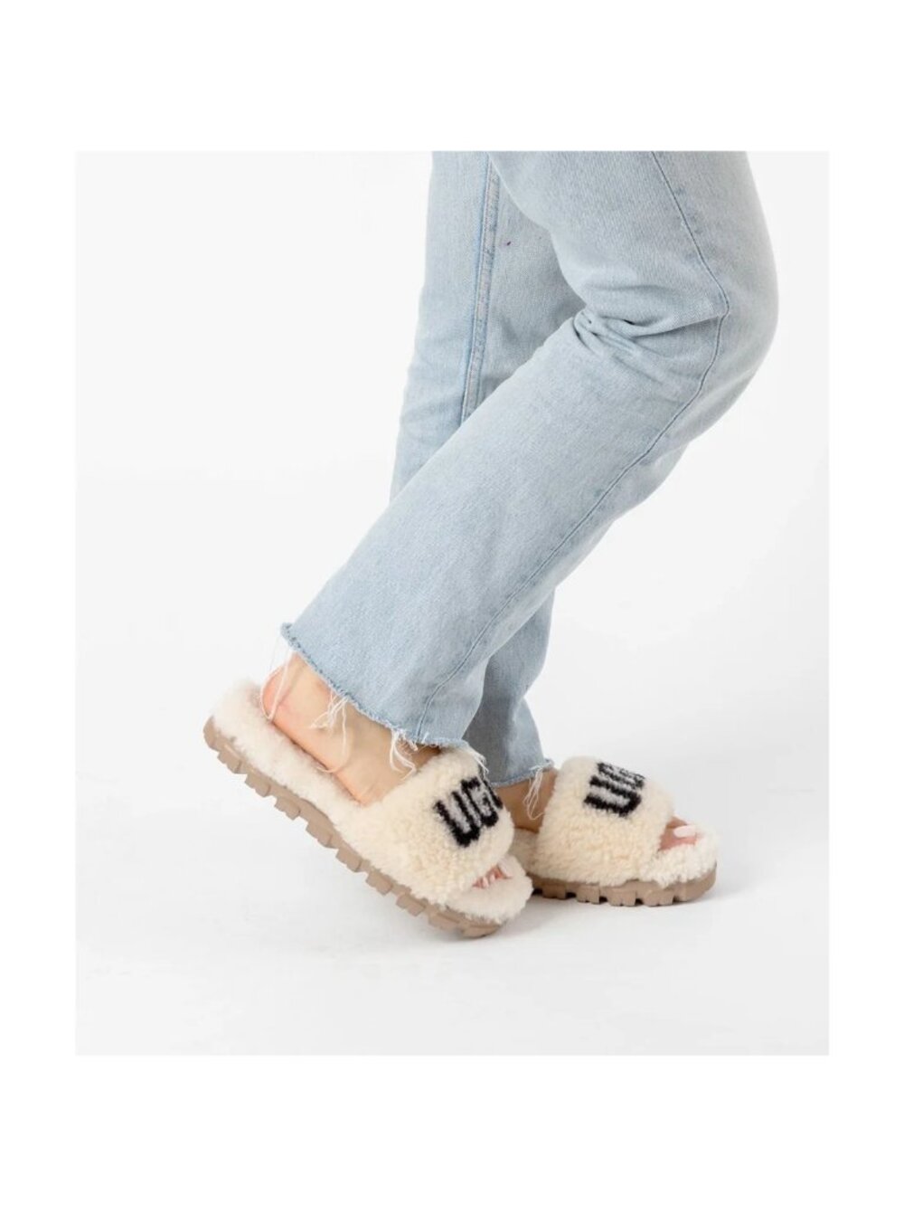 UGG Cozetta Curly Graphic Logo Slide Slippers Natural Women’s Size 8 NWB - Picture 5 of 7
